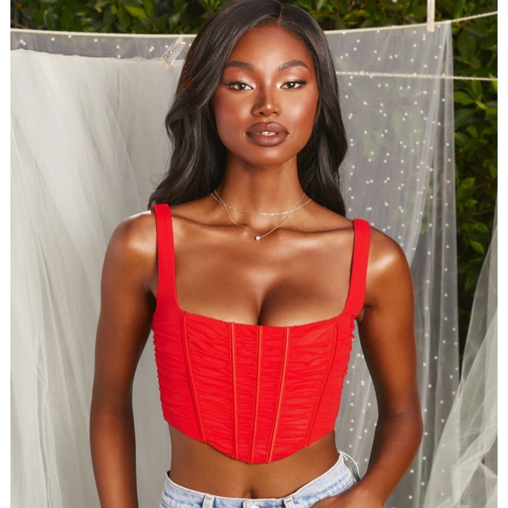 Oh Polly Wild Card Ruched Mesh Corset Crop Top